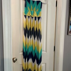 Colorful Strapless Chevron Stripe Maxi Dress